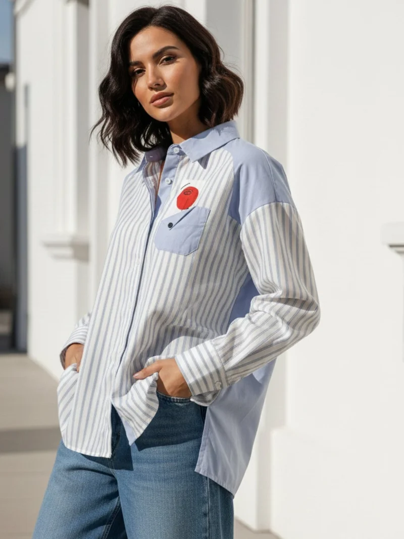 OUTZIDR Stripe And Solid Oversized Shirt